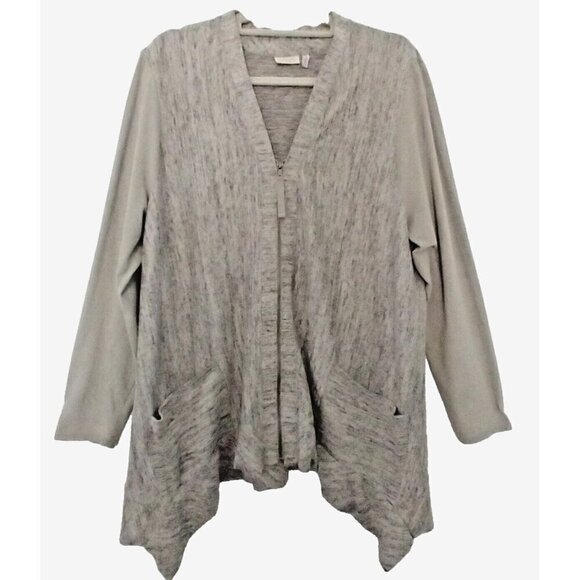 LOGO Lori Goldstein Gray Heather Asymmetrical Hem Full Zip Cardigan Pockets - XL - Picture 1 of 9